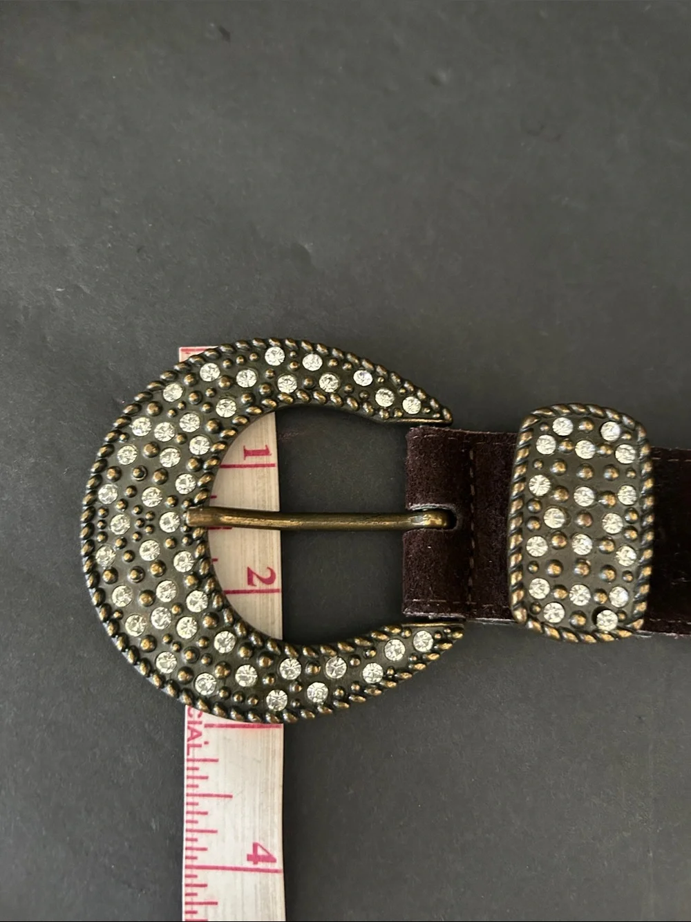 Jennifer Behr Brown Suede Belt with Crystal-Encrusted Buckle